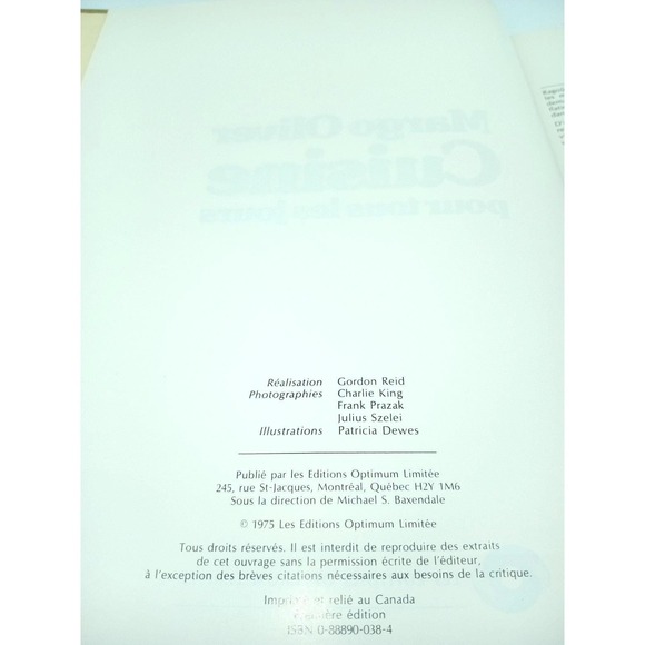 Margo Olivier Cuisine pour tous les jours/ Perpectives Cookbook Français French - Picture 10 of 10